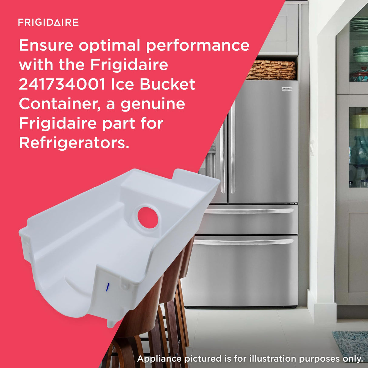 Frigidaire 241734001 Ice Bucket Container for Refrigerators, White