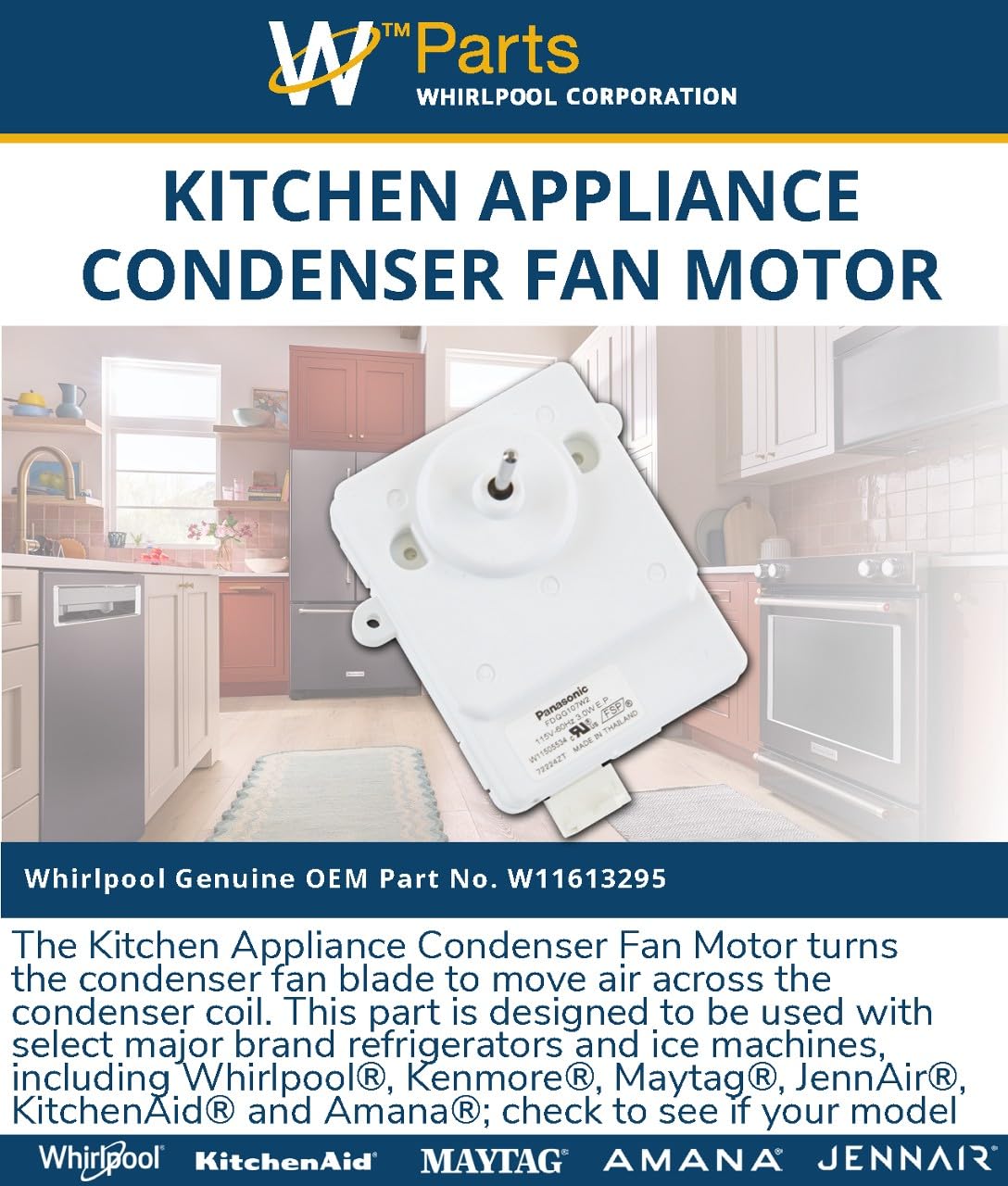 Whirlpool W11613295 Genuine OEM Kitchen Appliance Condenser Fan Motor