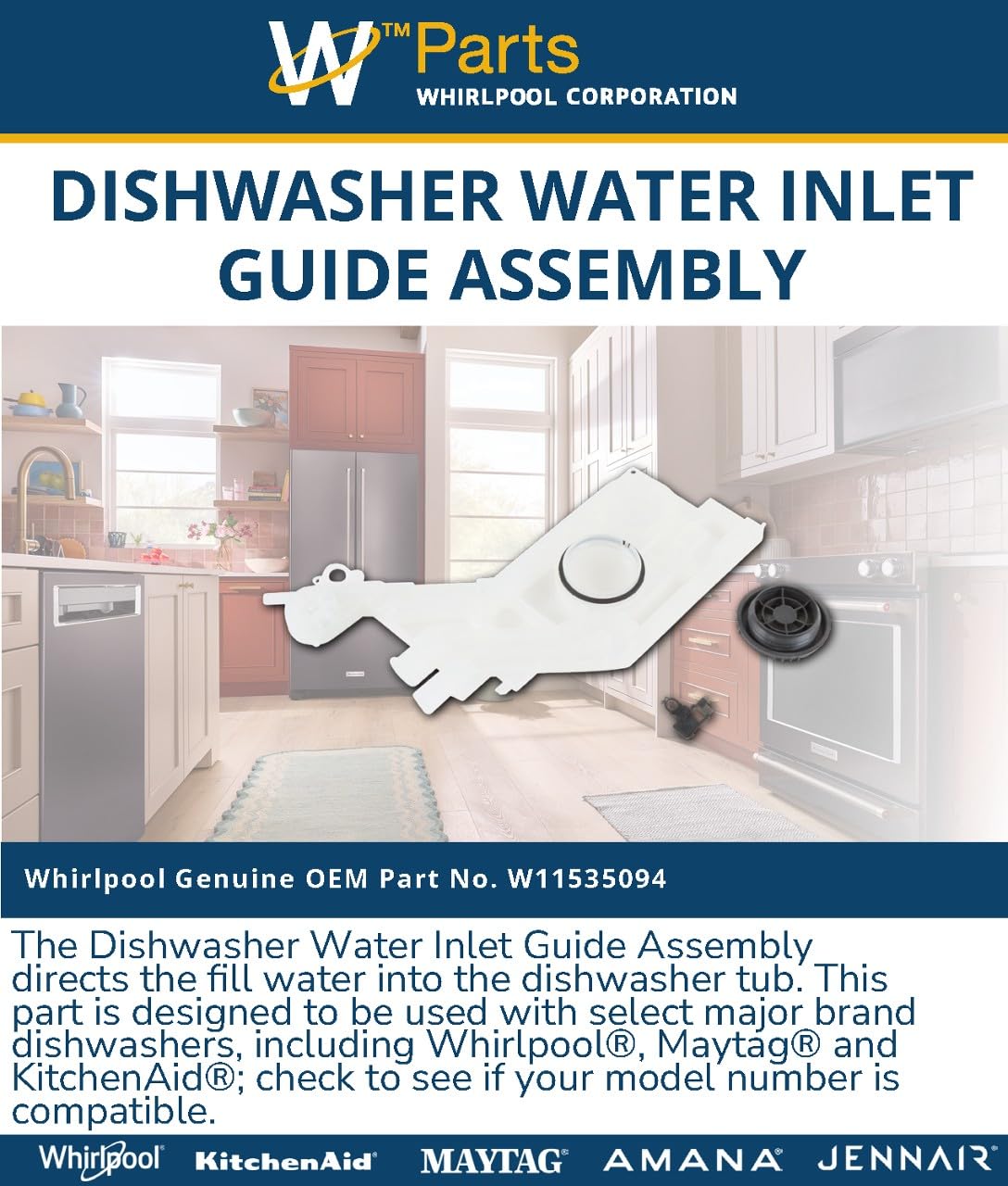 Whirlpool W11535094 OEM Dishwasher Water Inlet Guide Assembly