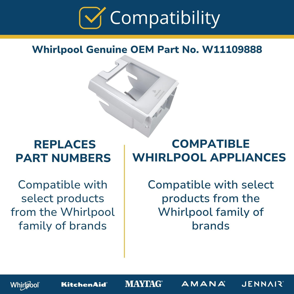 Whirlpool W11109888 Genuine OEM SxS Refrigerator Ice Bin Assembly Replacement Part
