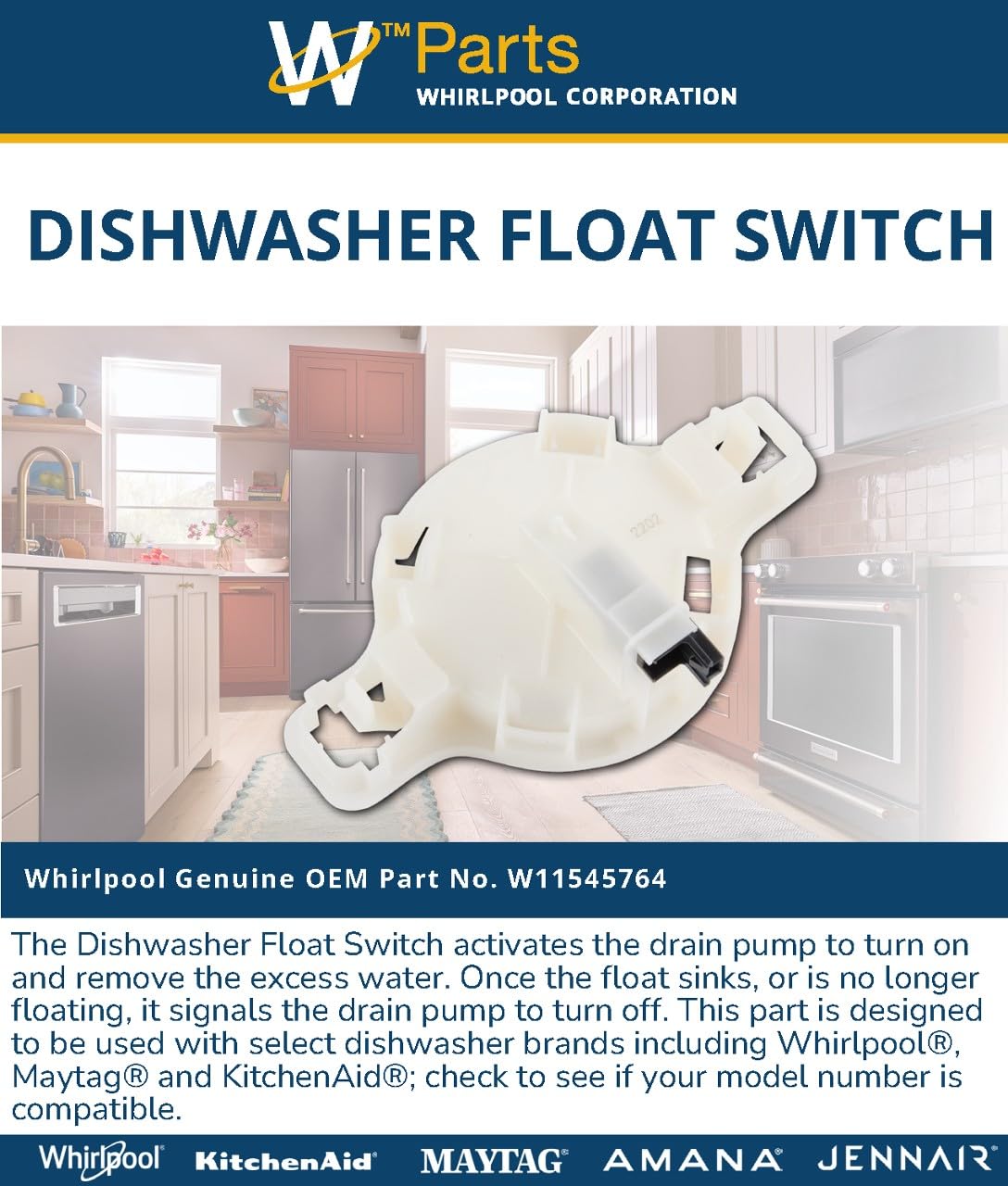 Whirlpool W11545764 OEM Dishwasher Float Switch