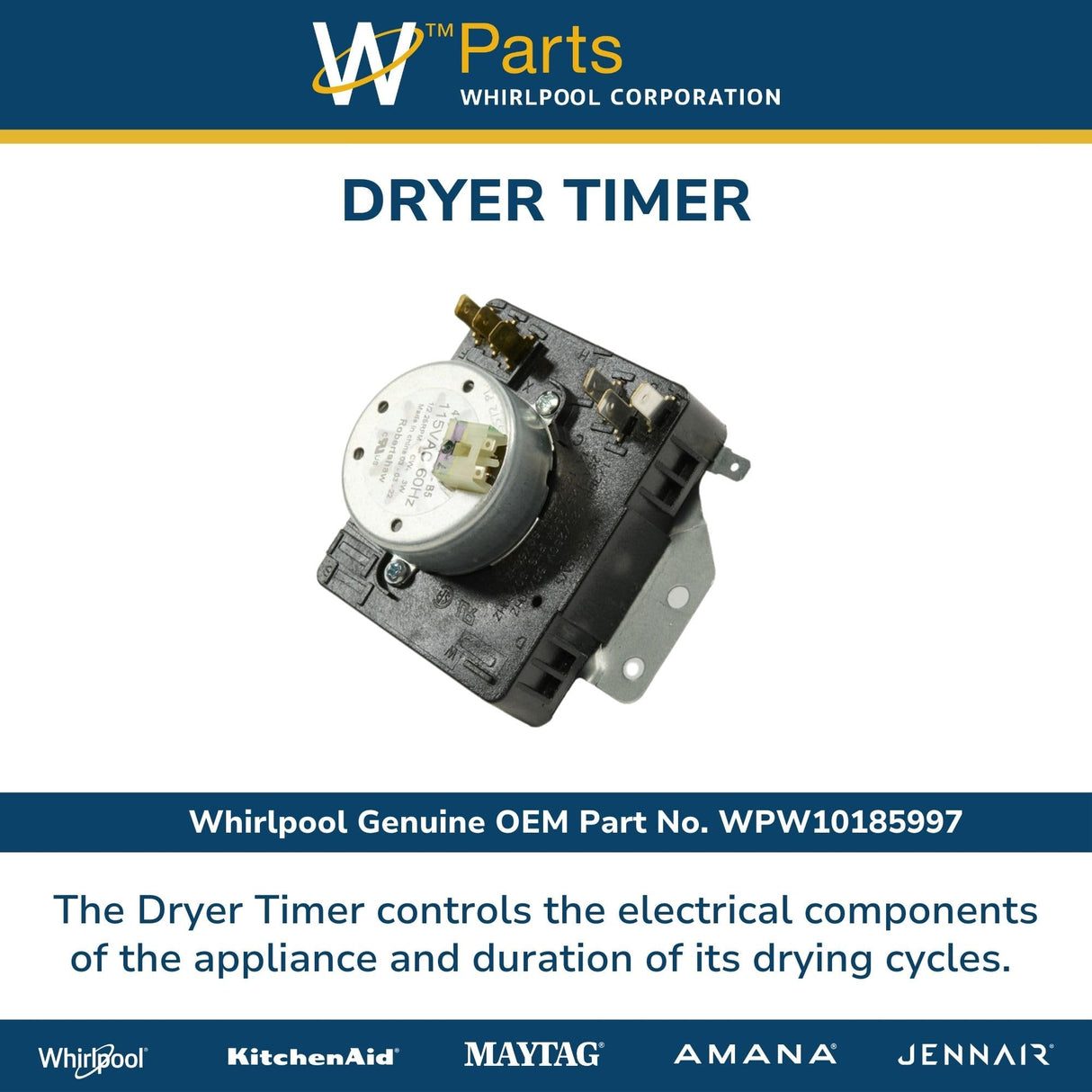 Whirlpool WPW10185997 Genuine OEM Dryer Timer