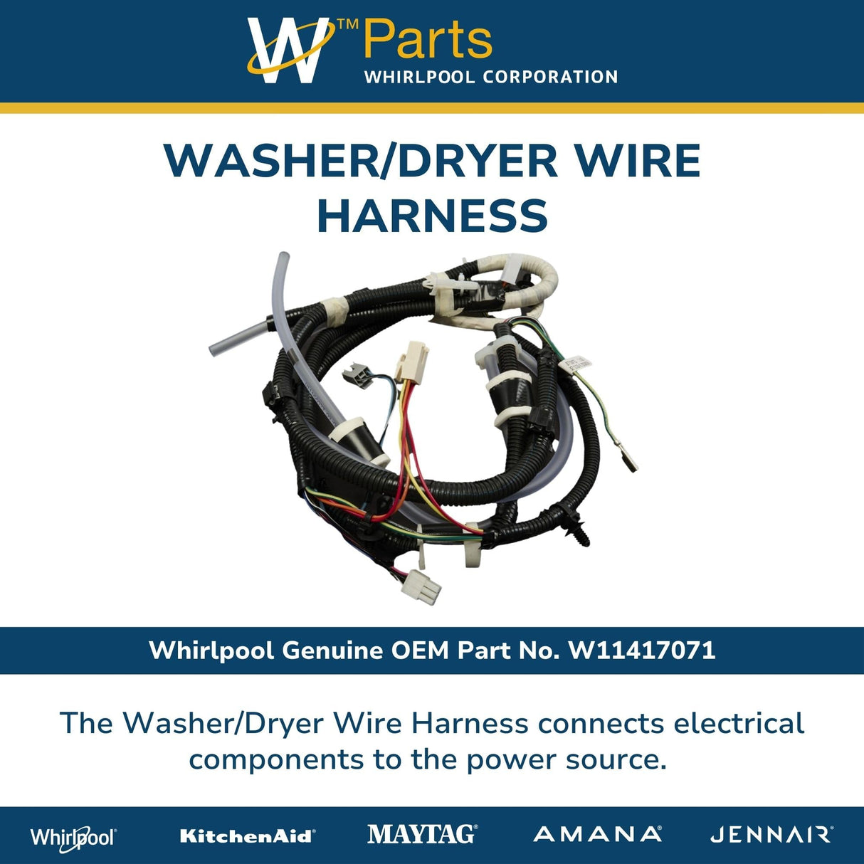 Whirlpool W11417071 Genuine OEM Washer/Dryer Wire Harness Replacement Part - Replaces W11249320 and W11028052