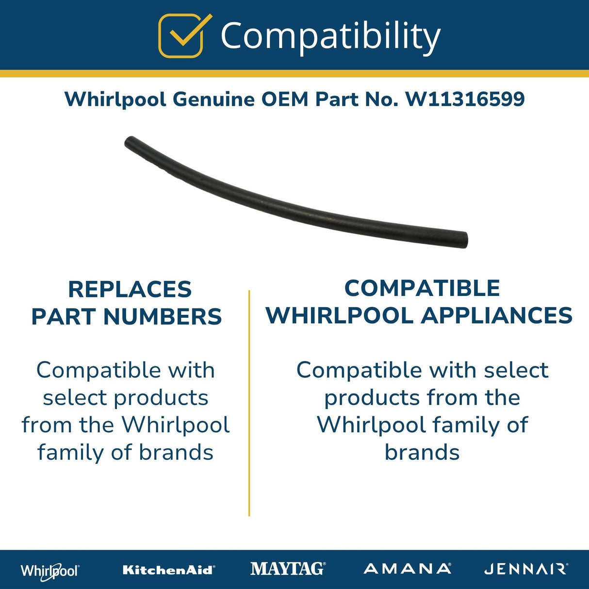 Whirlpool W11316599 Genuine OEM Whirlpool W11316599 Genuine OEM Washer Internal Hose Replacement Part