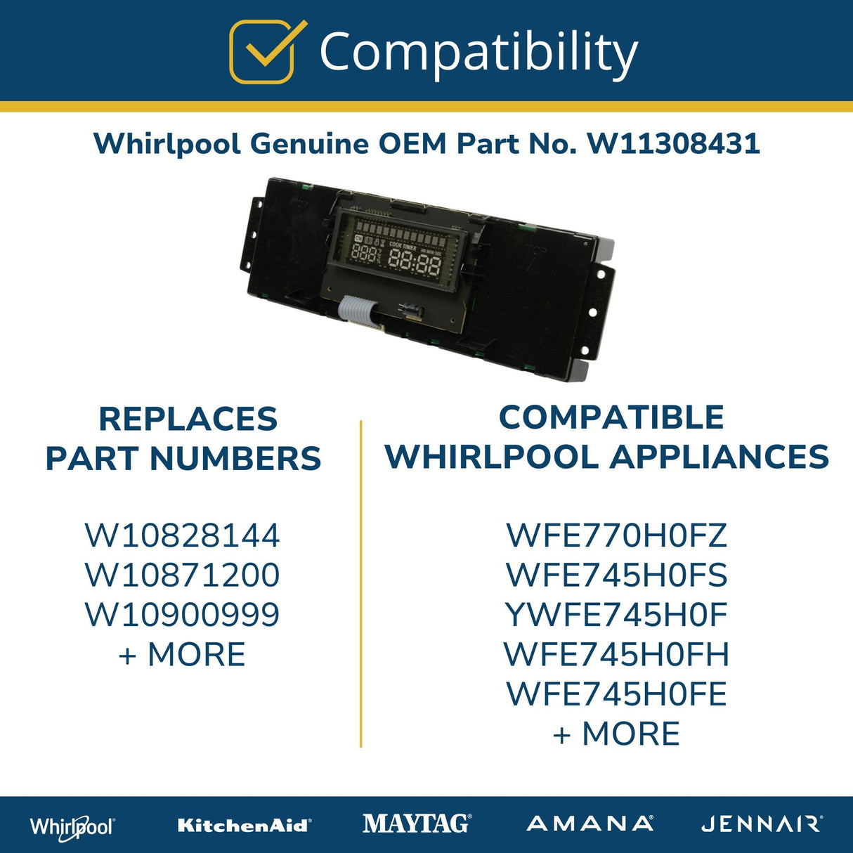 Whirlpool W11308431 Genuine OEM Range Oven Control Board