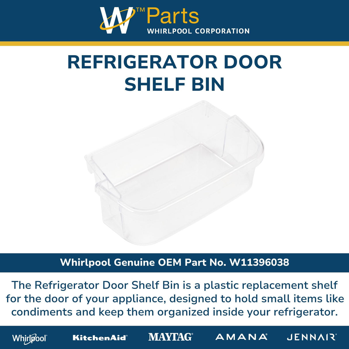 Whirlpool W11396038 Genuine OEM Refrigerator Door Shelf Bin Replacement Part - Replaces WP2266150, WP2265126, W10908848, and more