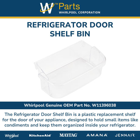 Whirlpool W11396038 Genuine OEM Refrigerator Door Shelf Bin Replacement Part - Replaces WP2266150, WP2265126, W10908848, and more