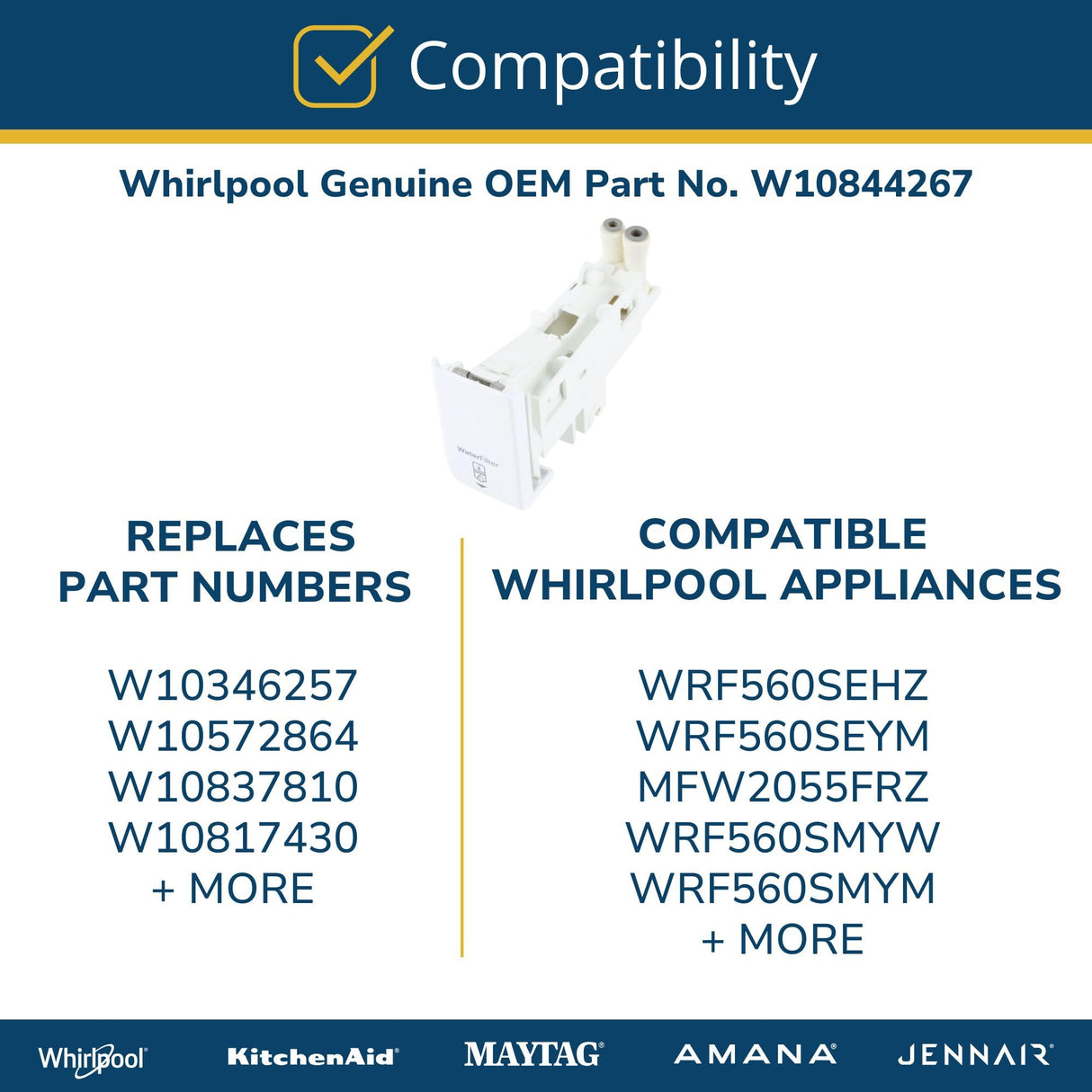 Whirlpool W10844267 Genuine OEM Refrigerator Water Filter Housing