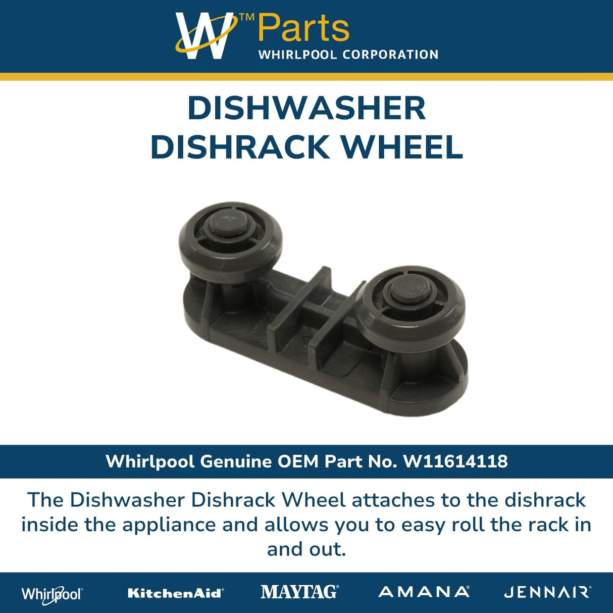 Whirlpool W11614118 Genuine OEM Dishwasher Dishrack Wheel Replacement Part - Replaces W11048217