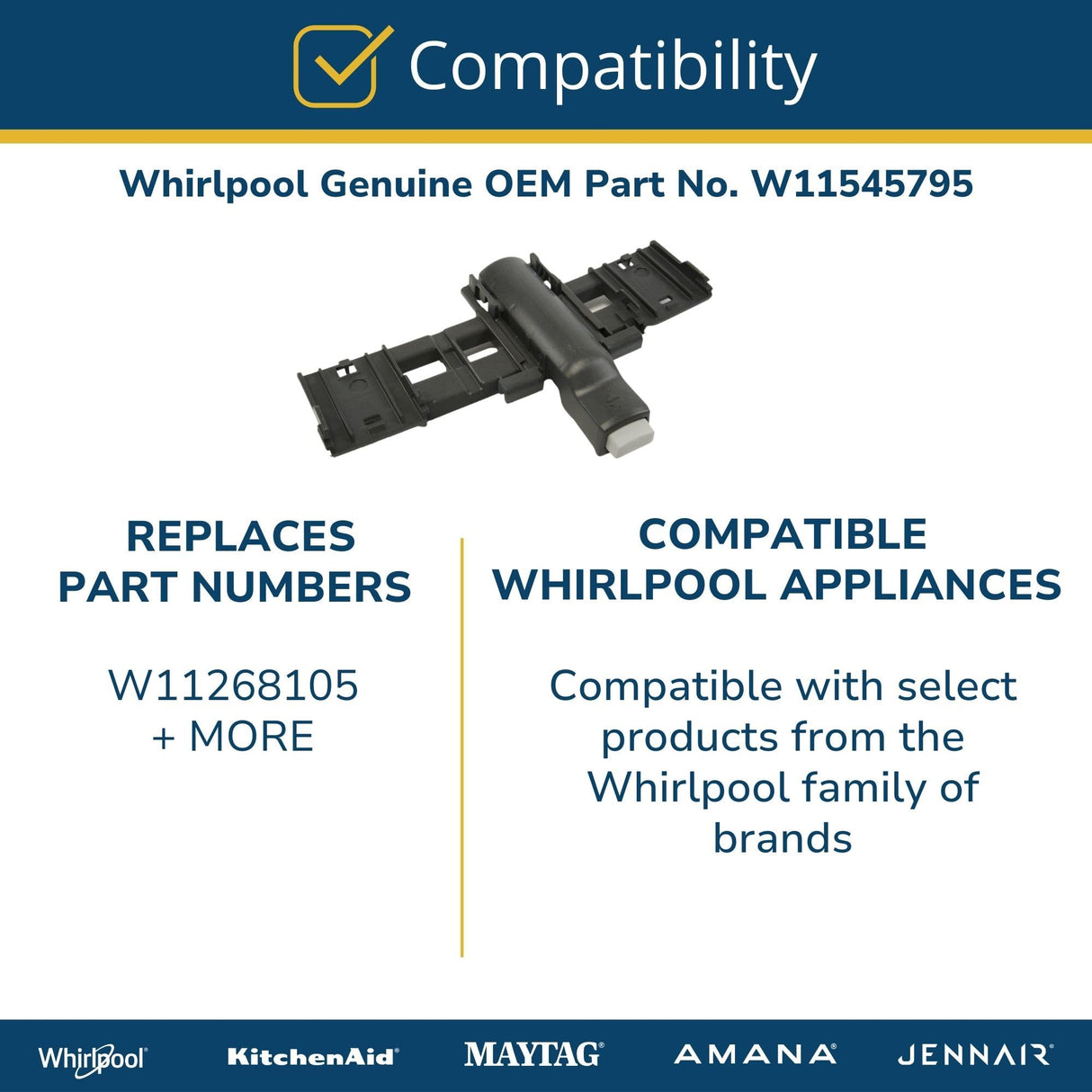 Whirlpool W11545795 Genuine OEM Dishwasher Dishrack Adjuster Replacement Part - Replaces W11268105
