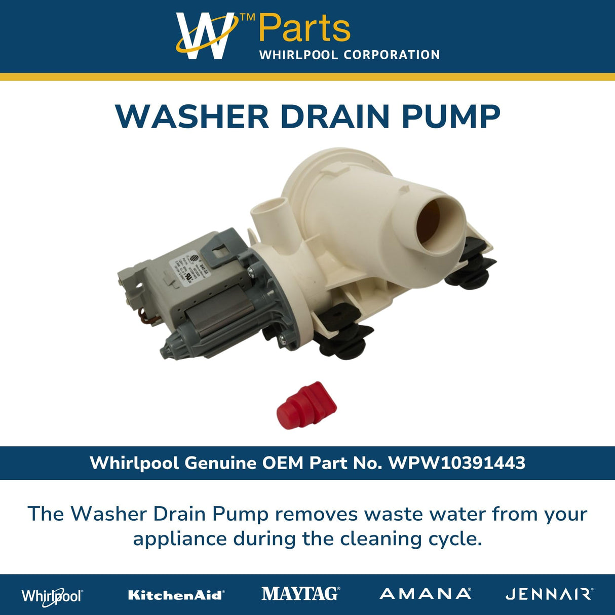 Whirlpool WPW10391443 Genuine OEM Washer Drain Pump