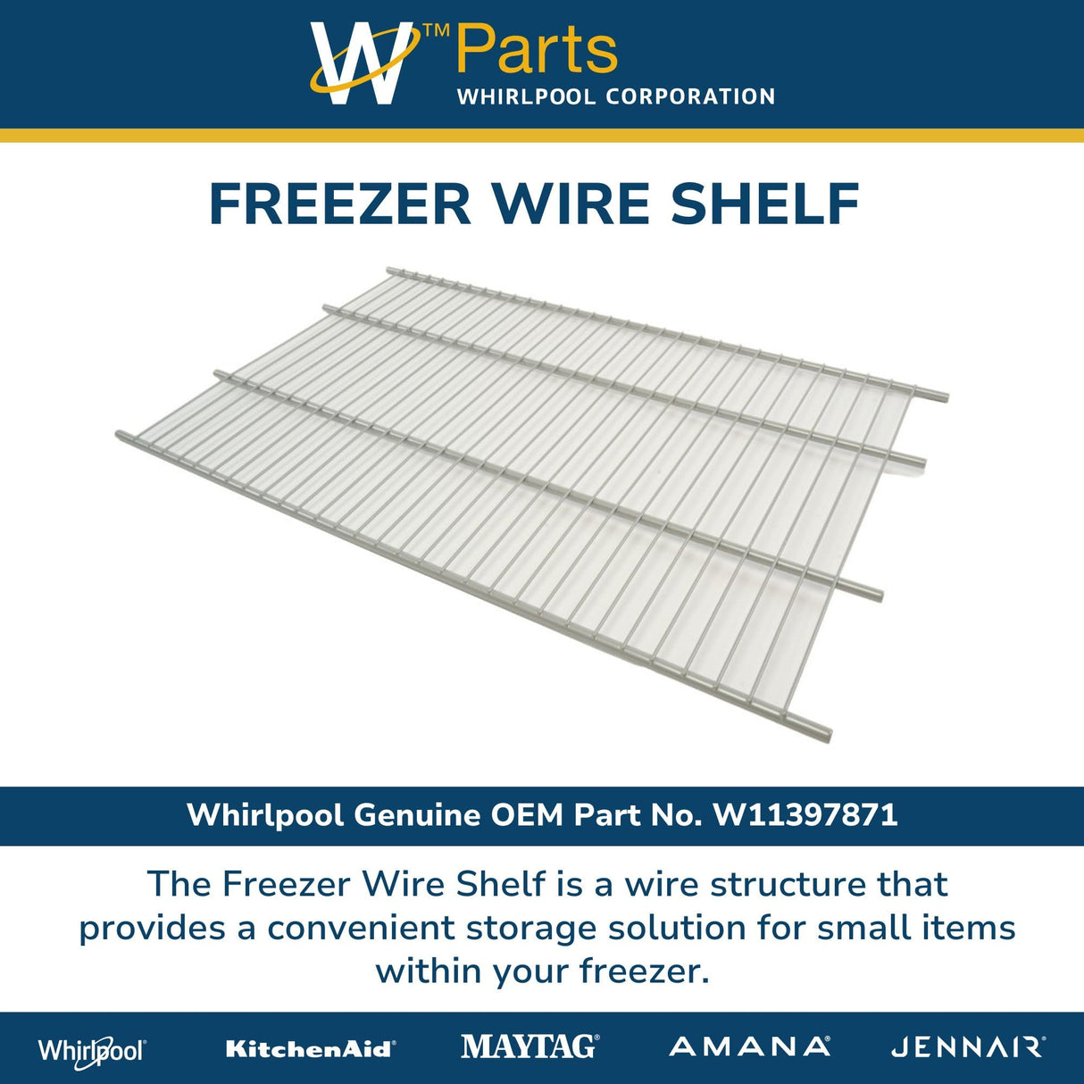 Whirlpool W11397871 OEM Freezer Wire Shelf, Silver