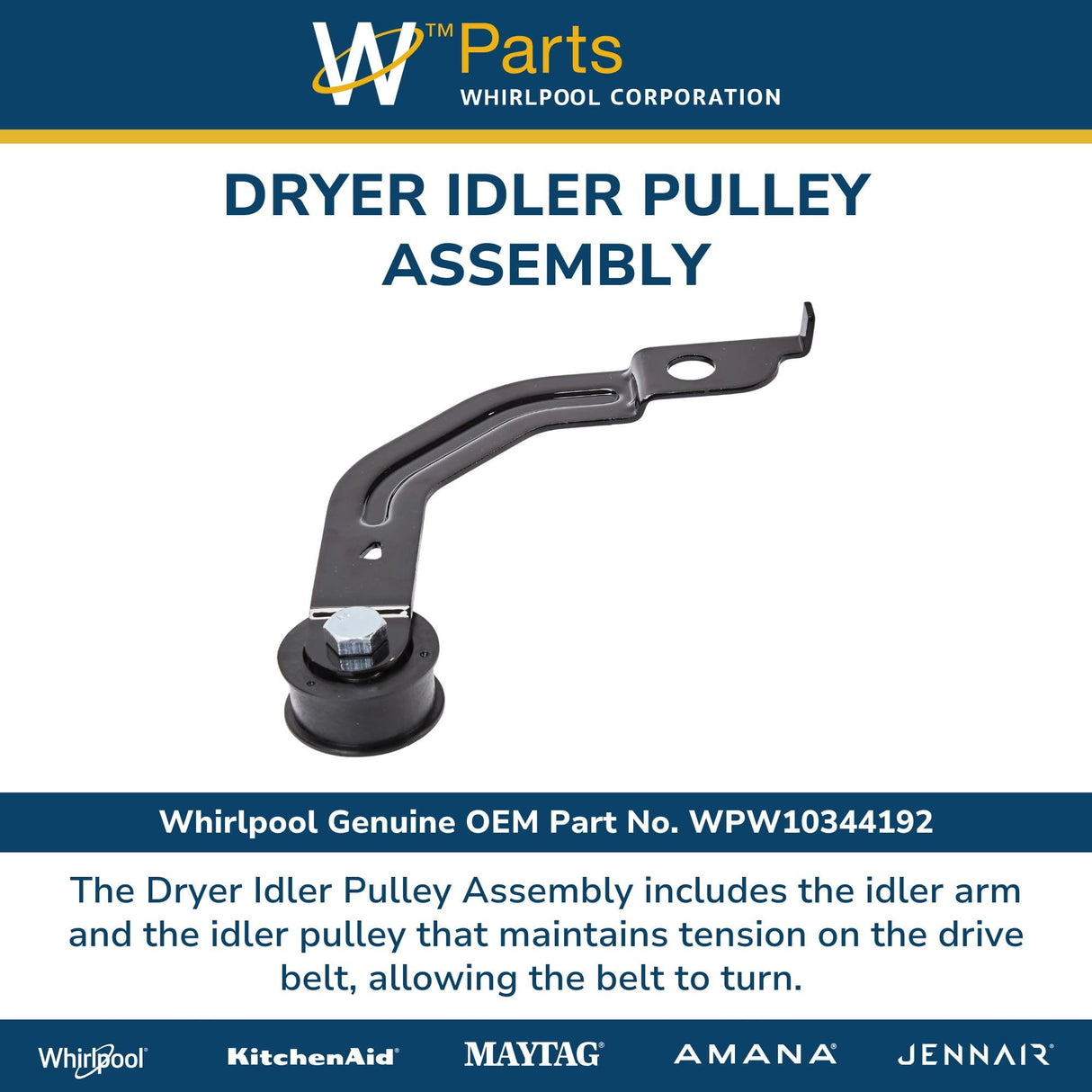 Whirlpool WPW10344192 Genuine OEM Dryer Idler Pulley Assembly