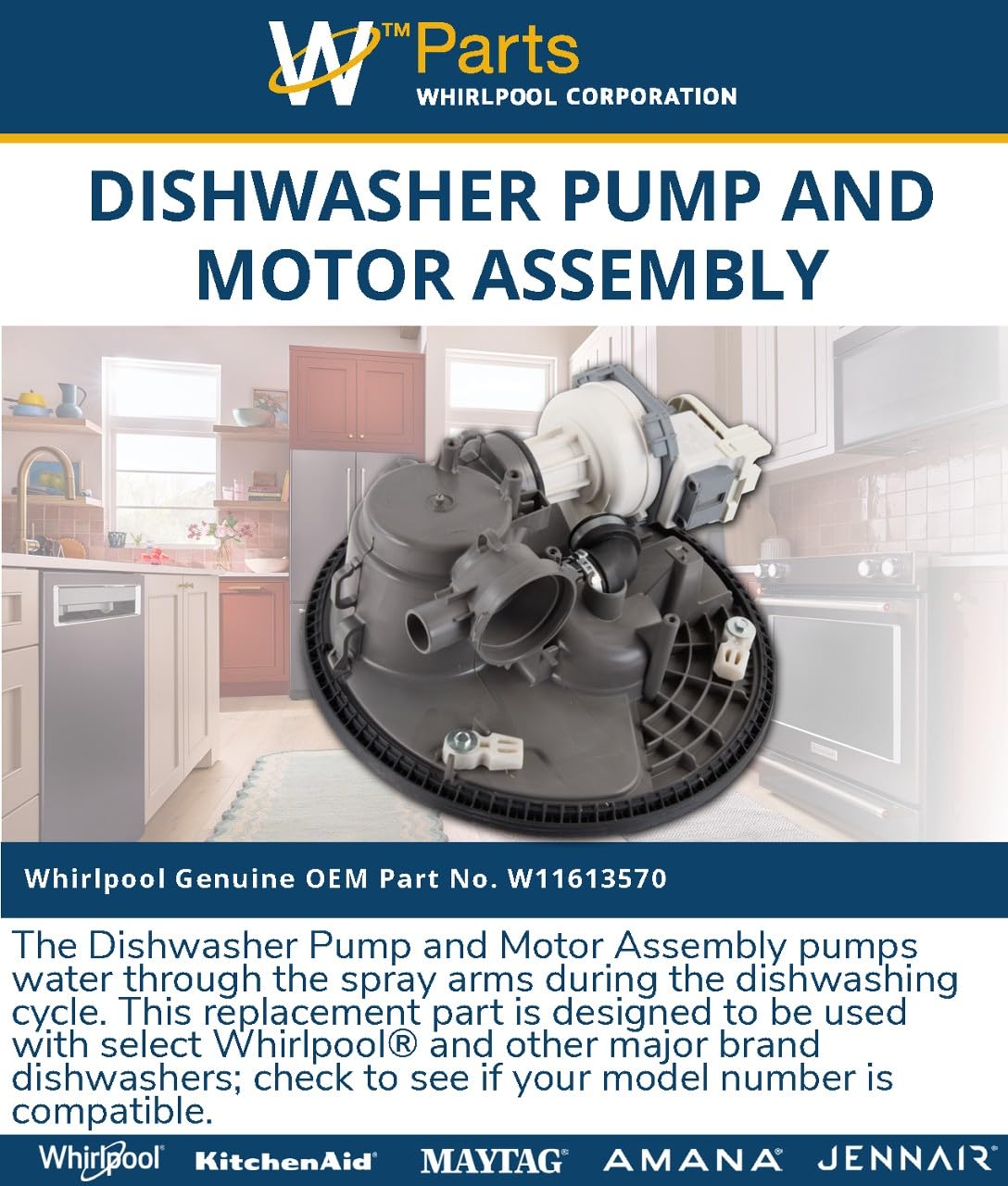 Whirlpool W11613570 Genuine OEM Dishwasher Pump and Motor Assembly