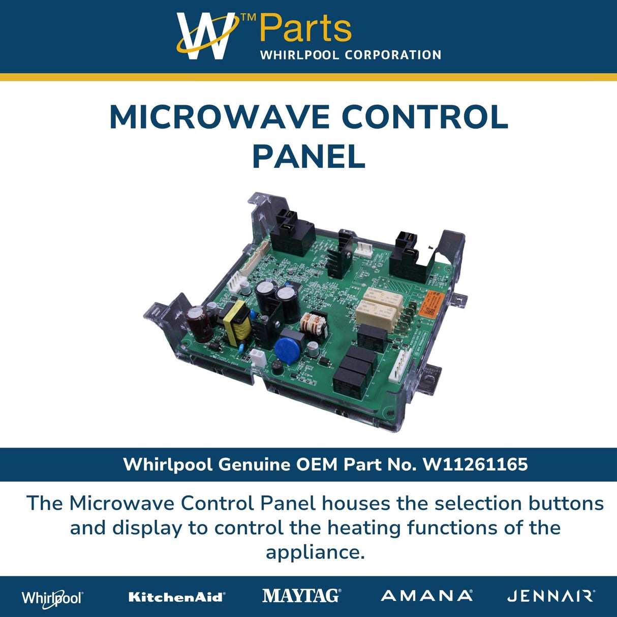 Whirlpool W11261165 Genuine OEM Microwave Control Panel Replacement Part - Replaces W11040194, W11109171, and W11253186