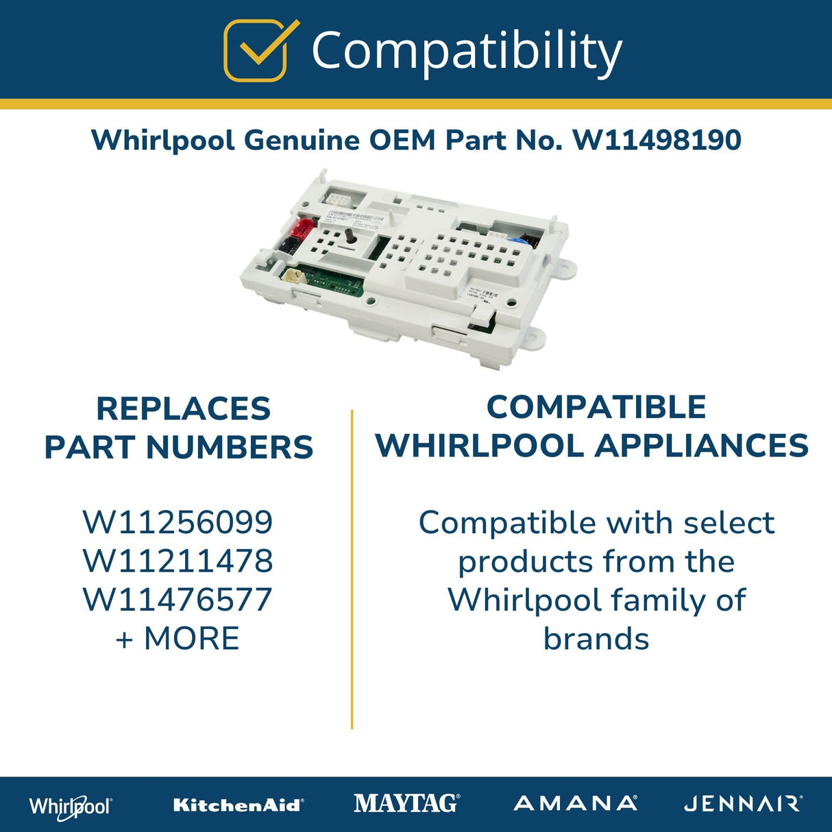 Whirlpool W11498190 Genuine OEM Top Load Washer Electronic Control Board 