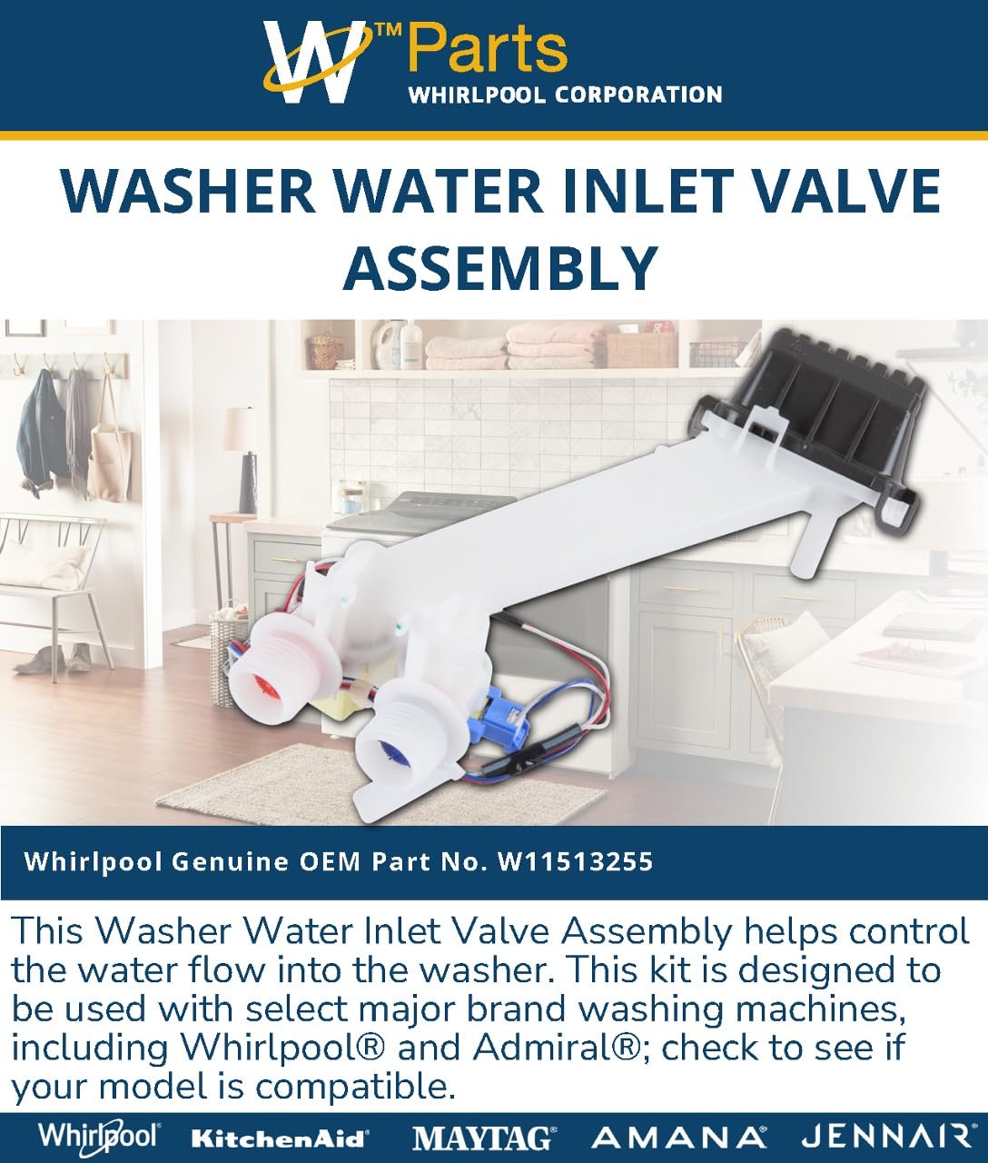 Whirlpool W11513255 OEM Washer Water Inlet Valve Assembly