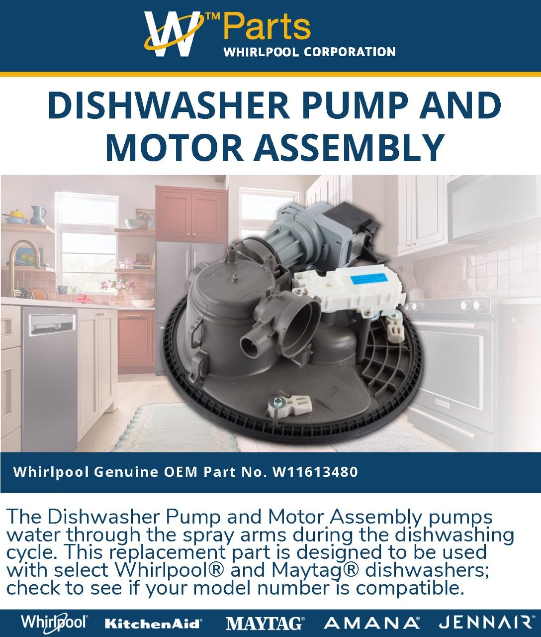 Whirlpool W11613480 Genuine OEM Dishwasher Pump and Motor Assembly