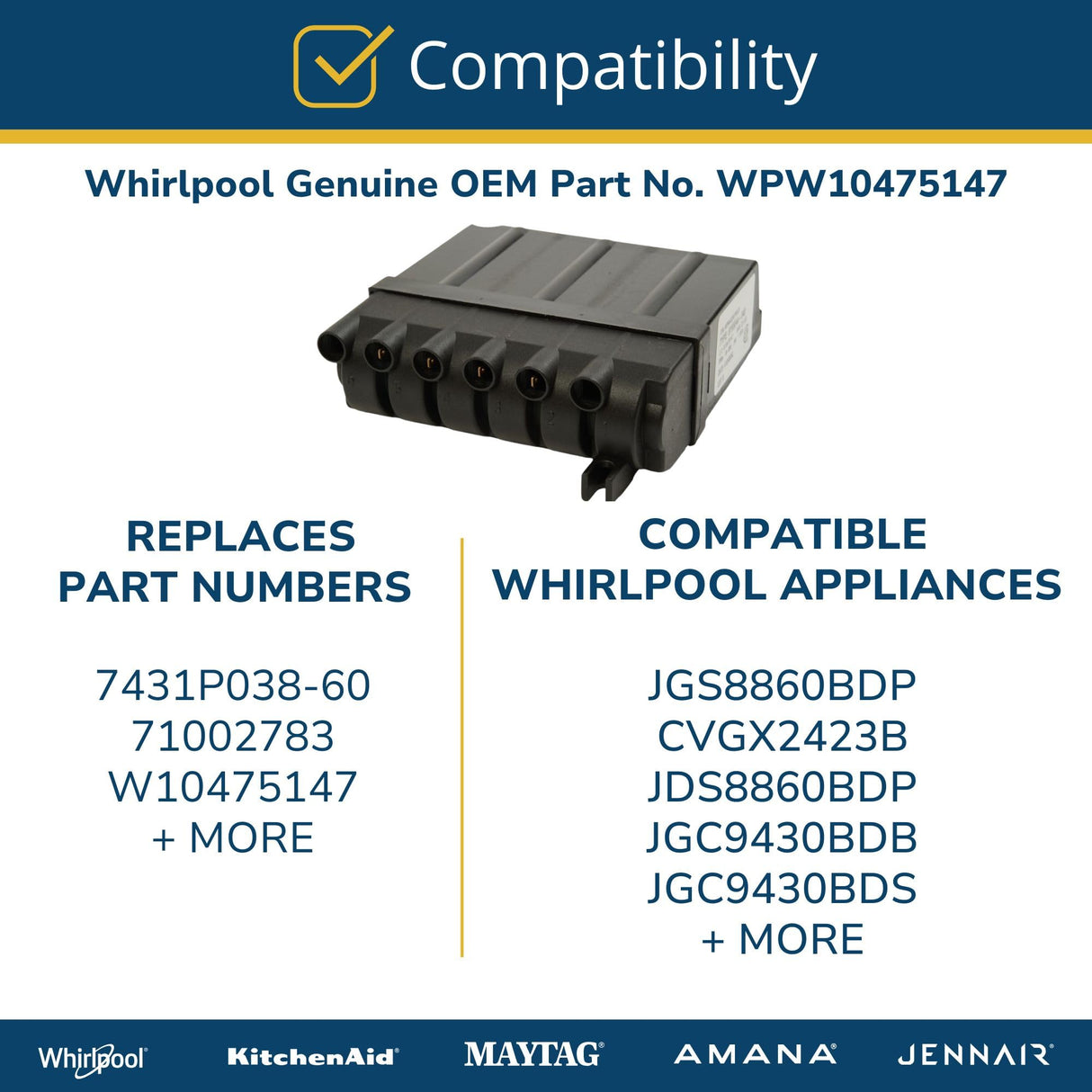 Whirlpool WPW10475147 Genuine OEM Gas Range Spark Module Board
