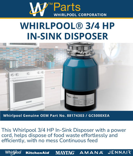 Whirpool 88174303 3/4 HP in-Sink Food Disposer, Black