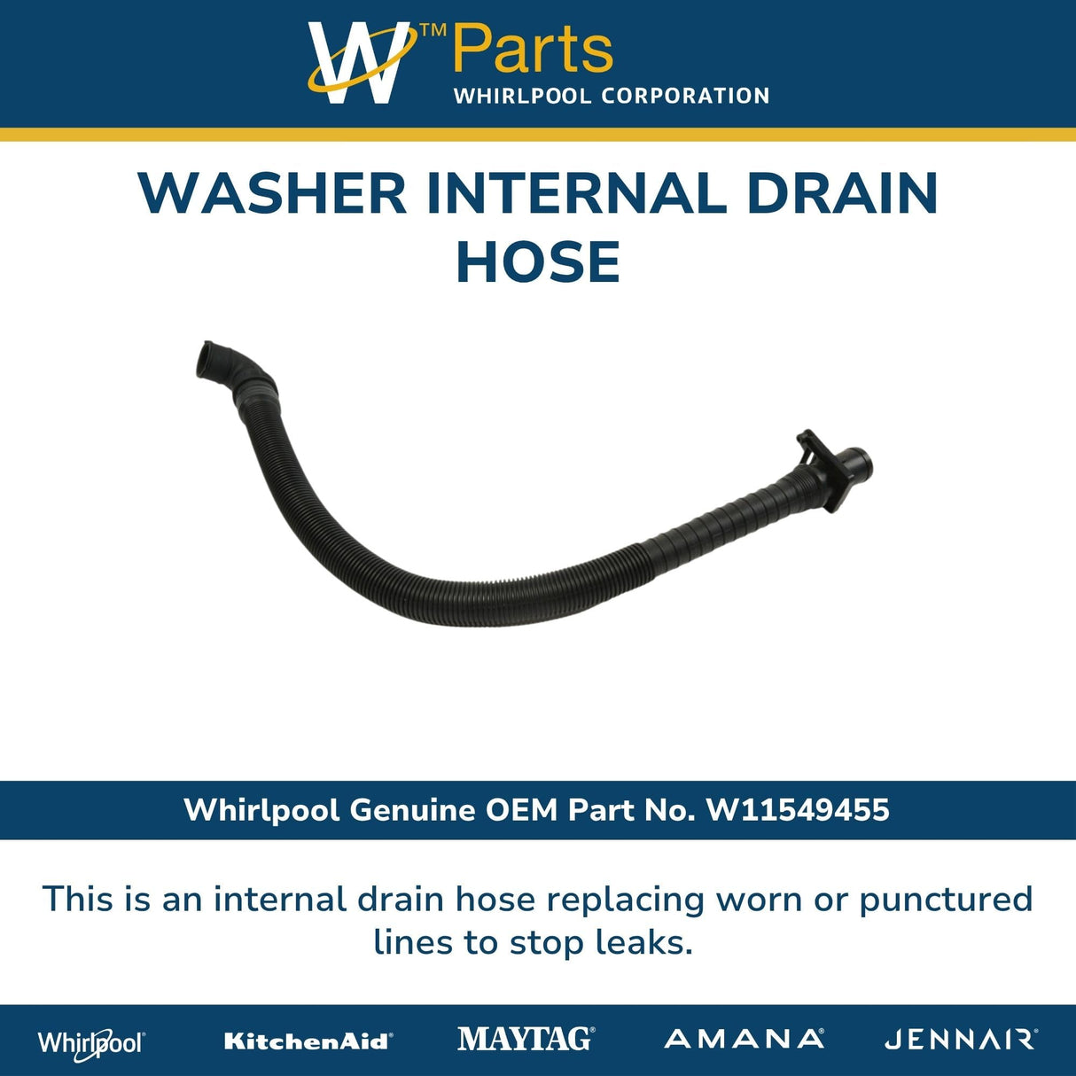 Whirlpool W11549455 Genuine OEM Washer Internal Drain Hose Replacement Part