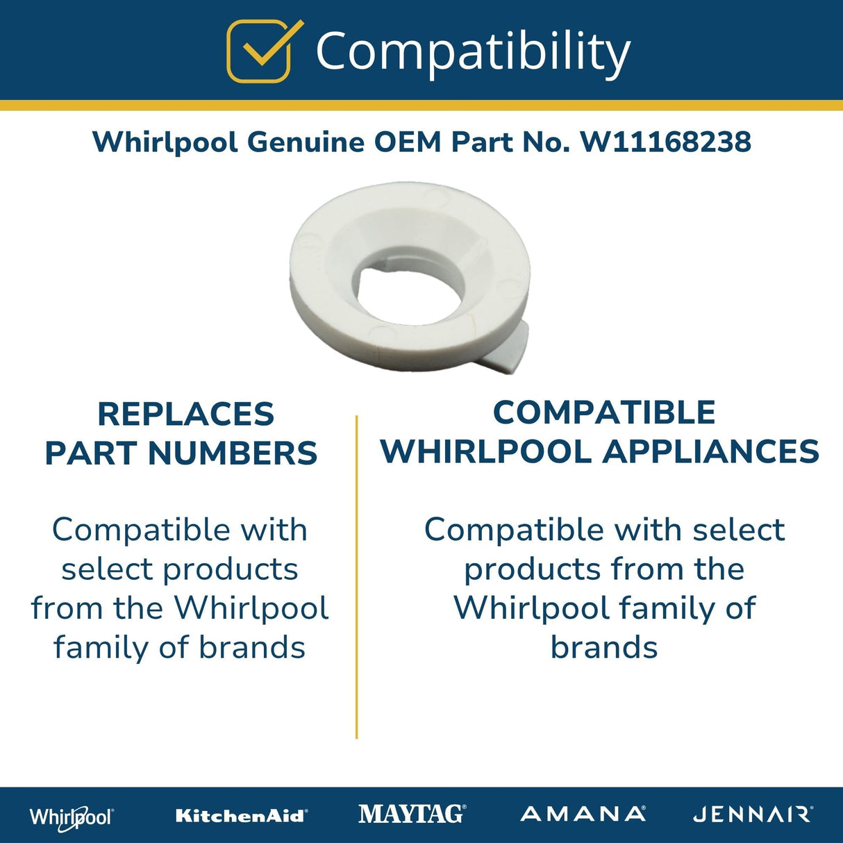 Whirlpool W11168238 Genuine OEM Whirlpool W11168238 Genuine OEM Washer Drum Bearing Replacement Part