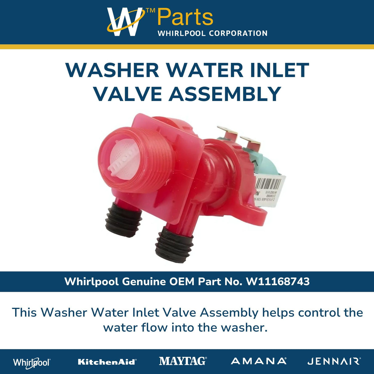 Whirlpool W11168743 Genuine OEM Washer Water Inlet Valve Assembly