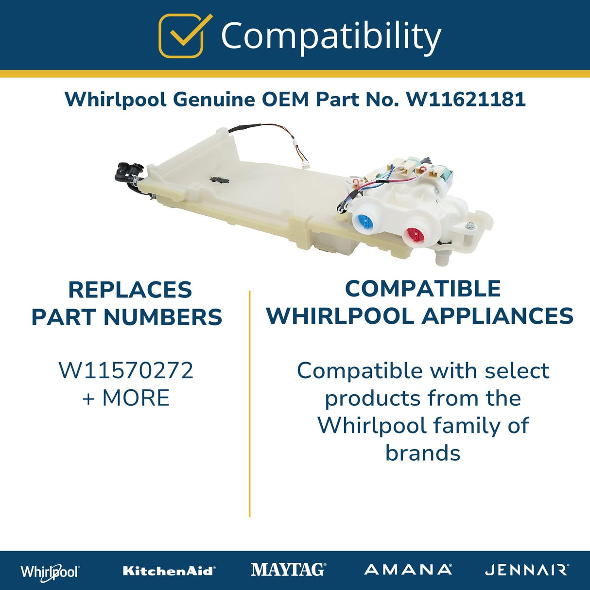 Whirlpool W11621181 Genuine OEM Washer Dispenser Housing Replacement Part