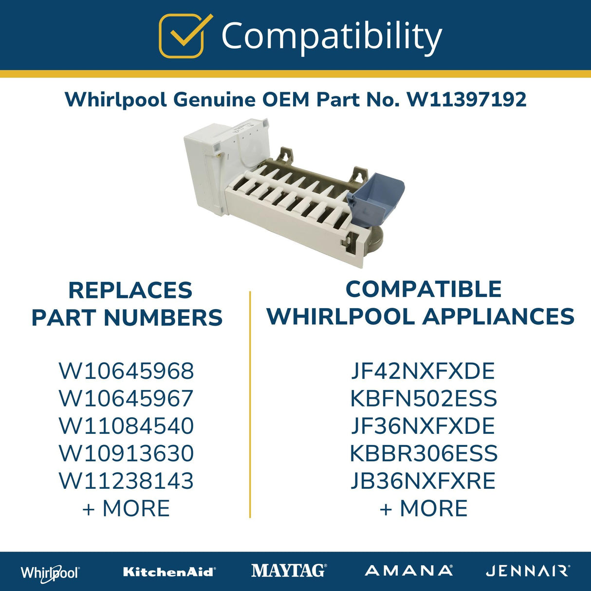 Whirlpool W11397192 Genuine OEM Refrigerator Ice Maker Assembly