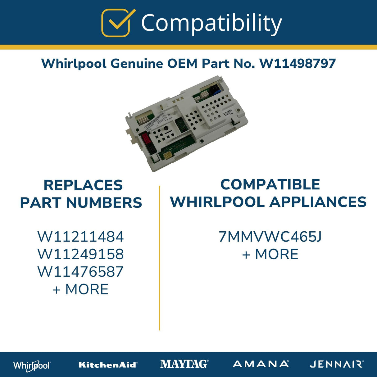 Whirlpool W11498797 Genuine OEM Top Load Washer Electronic Control Board 