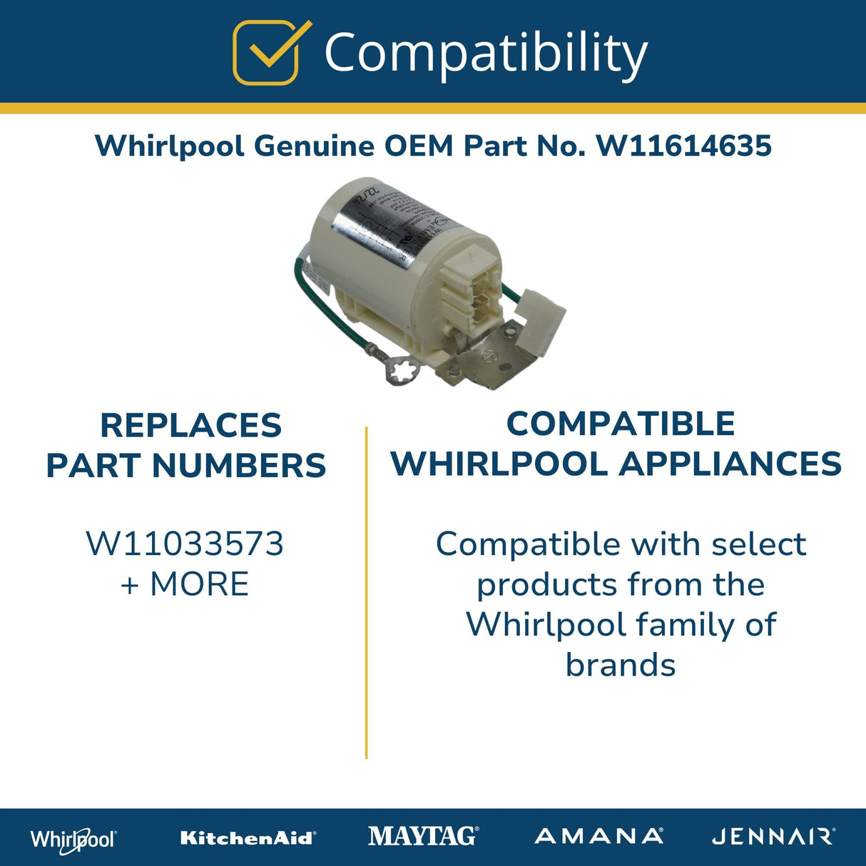 Whirlpool W11614635 Genuine OEM Washer Noise Filter