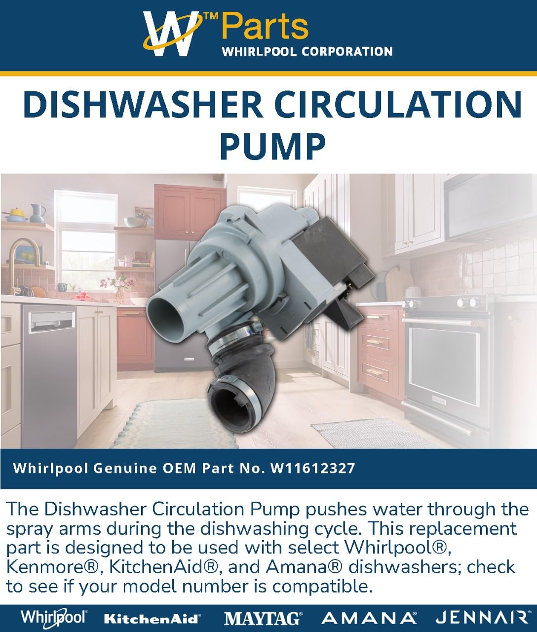 Whirlpool W11612327 OEM Dishwasher Circulation Pump