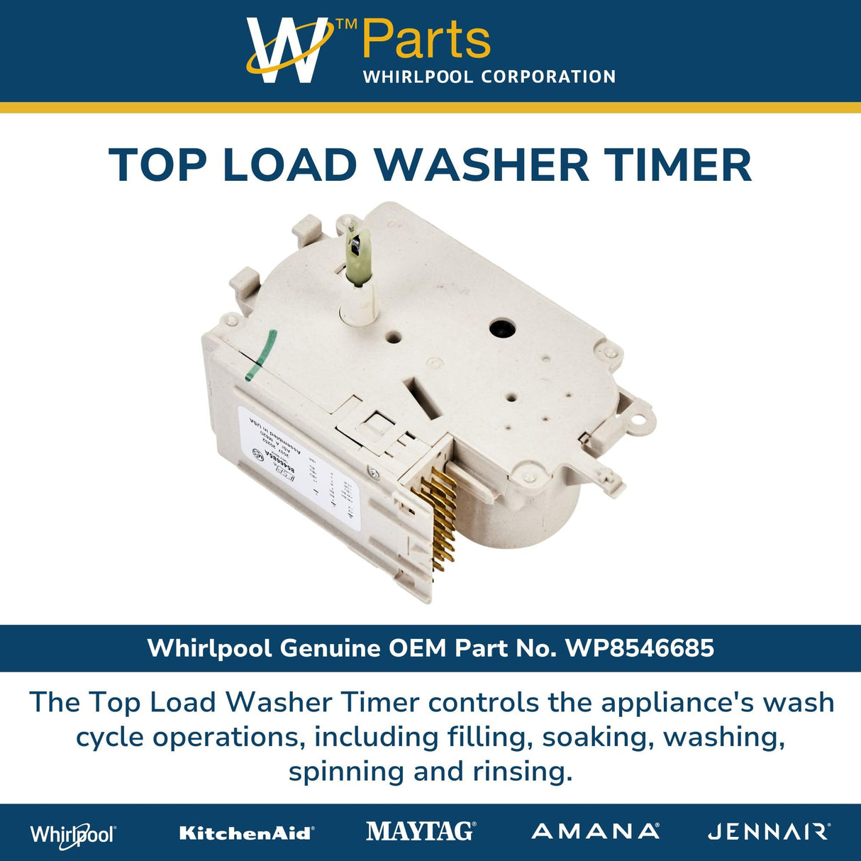 Whirlpool WP8546685 OEM Top Load Washer Timer, White
