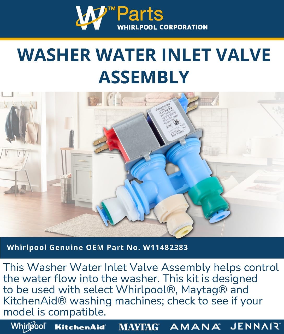 Whirlpool W11482383 Genuine OEM Washer Water Inlet Valve Assembly