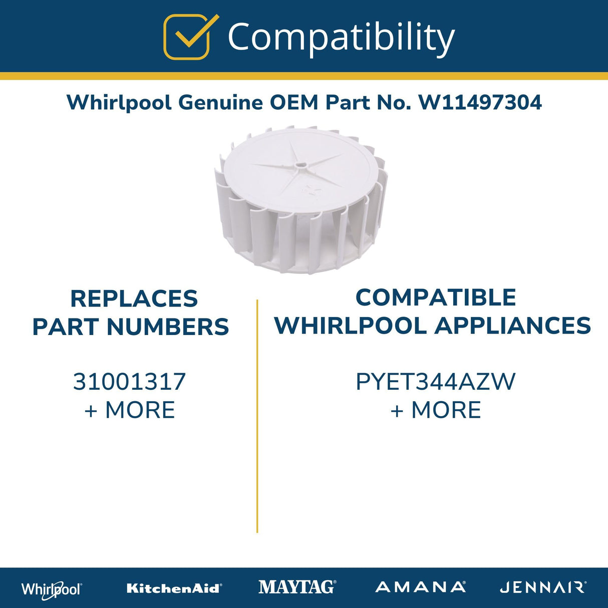Whirlpool W11497304 Genuine OEM Dryer Blower Wheel