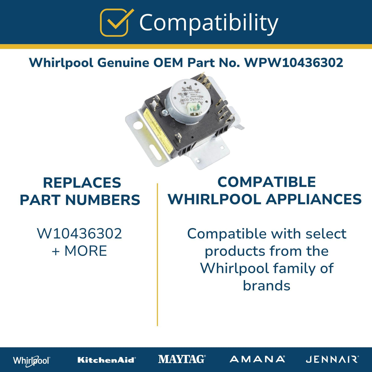 Whirlpool WPW10436302 W11441128 OEM Dryer Timer, Multicolor