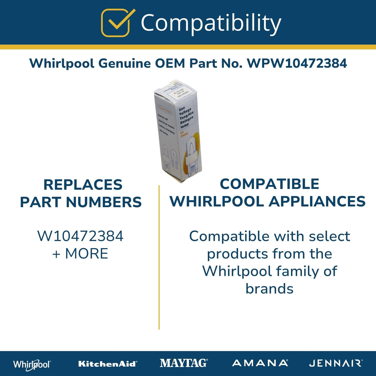 Whirlpool WPW10472384 Genuine OEM Microwave Light Bulb Replacement Part - Replaces W10472384