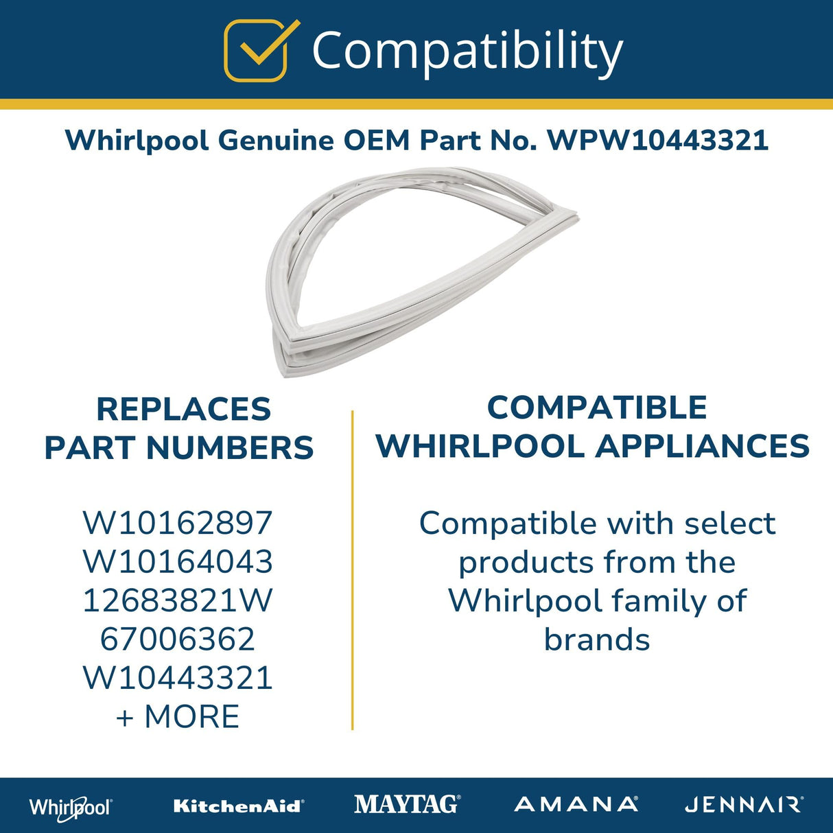 SxS Refrigerator Freezer Door Gasket, White