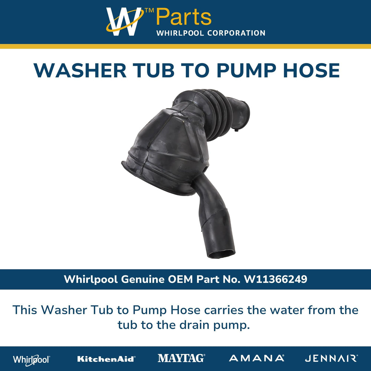 Whirlpool W11366249 Genuine OEM Washer Tub to Pump Hose