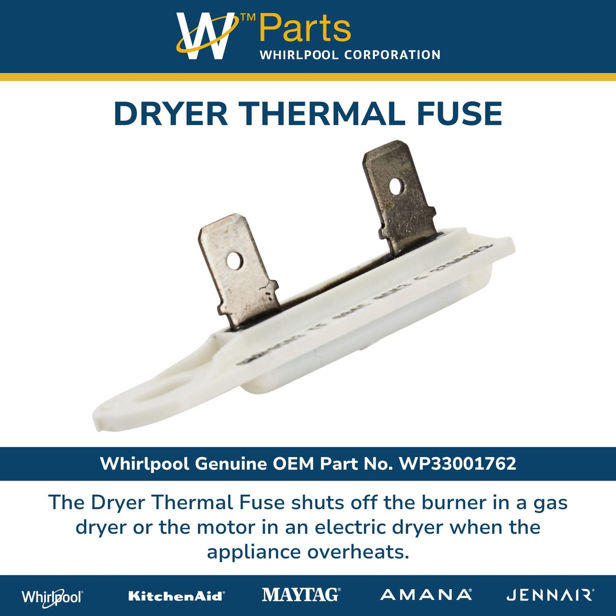 Whirlpool WP33001762 Genuine OEM Dryer Thermal Fuse Replacement Part - Replaces 33001762