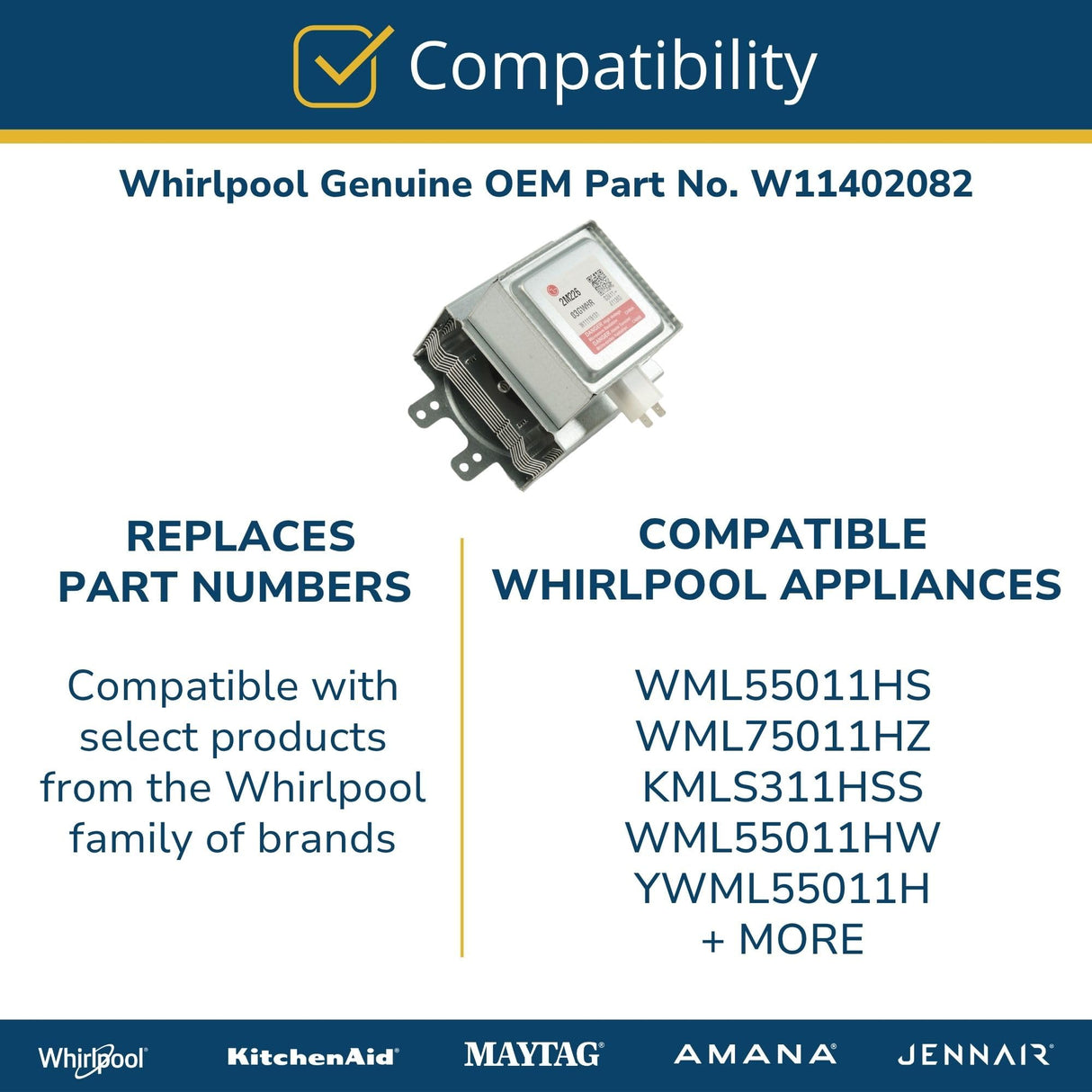 Whirlpool W11402082 Genuine OEM Microwave Magnetron Replacement Part