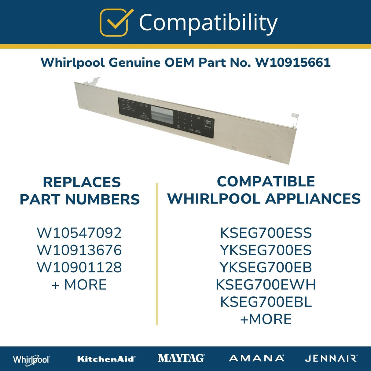 Whirlpool W10915661 Genuine OEM Range Electronic Control Board Replacement Part - Replaces W10547092, W10913676, and W10901128