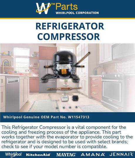 Whirlpool W11547313 Genuine OEM Refrigerator Compressor