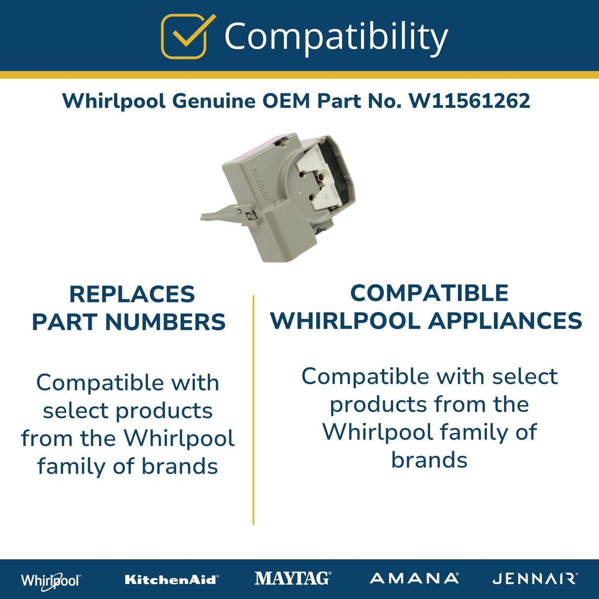 Whirlpool W11561262 Genuine OEM Refrigerator Compressor Start Device Replacement Part