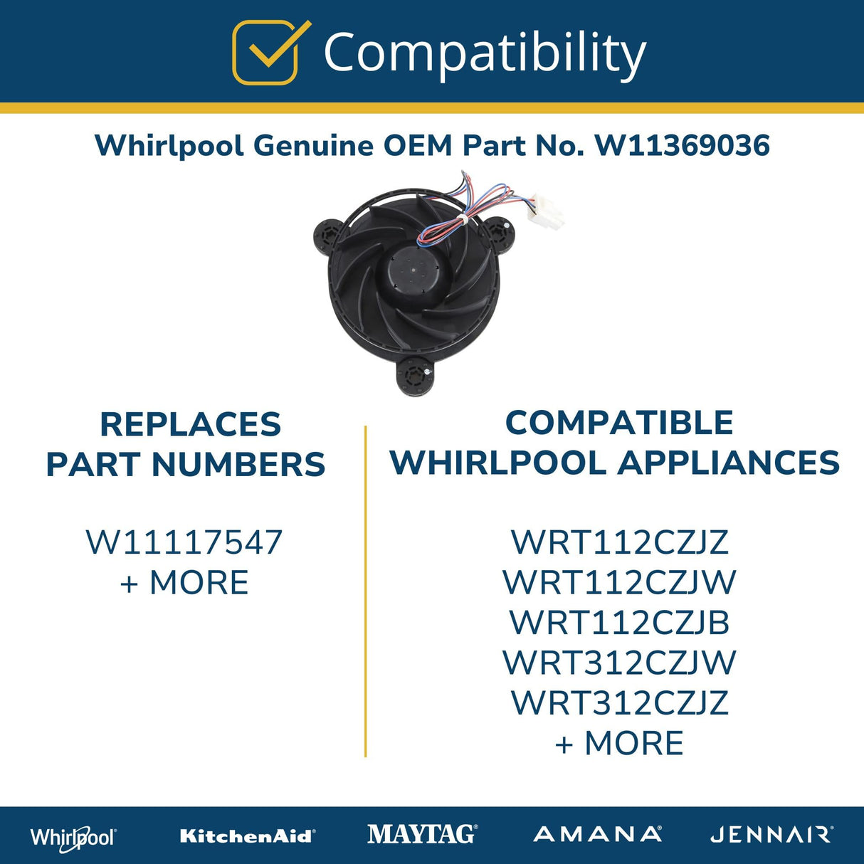 Whirlpool W11369036 Genuine OEM Refrigerator Evaporator Fan Motor