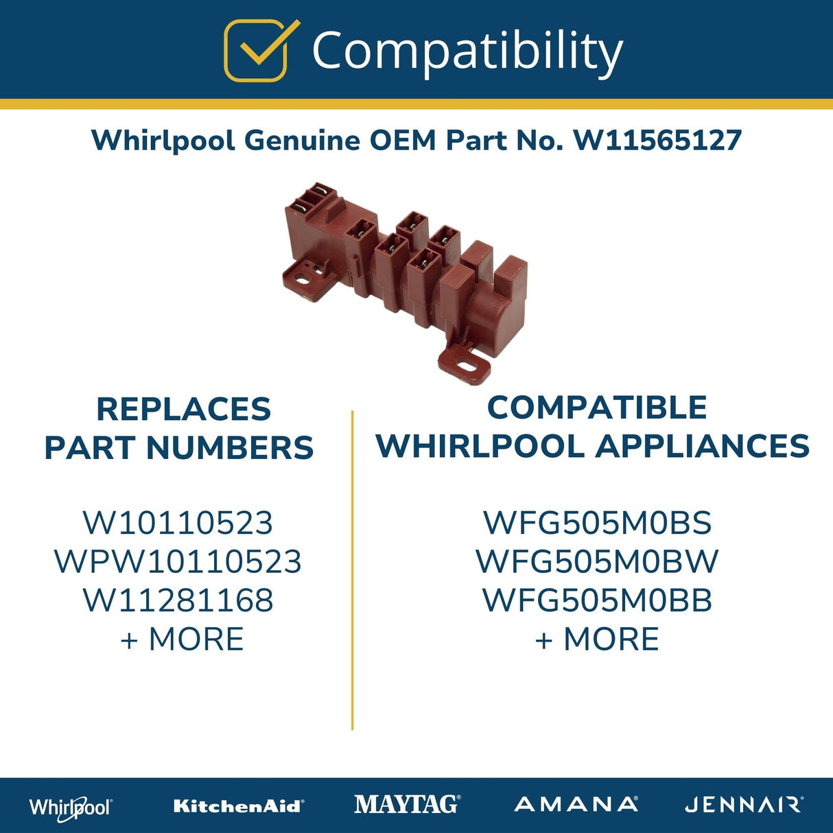 Whirlpool W11565127 Genuine OEM Gas Range Spark Module Board Replacement Part - Replaces W10110523, WPW10110523, and W11281168