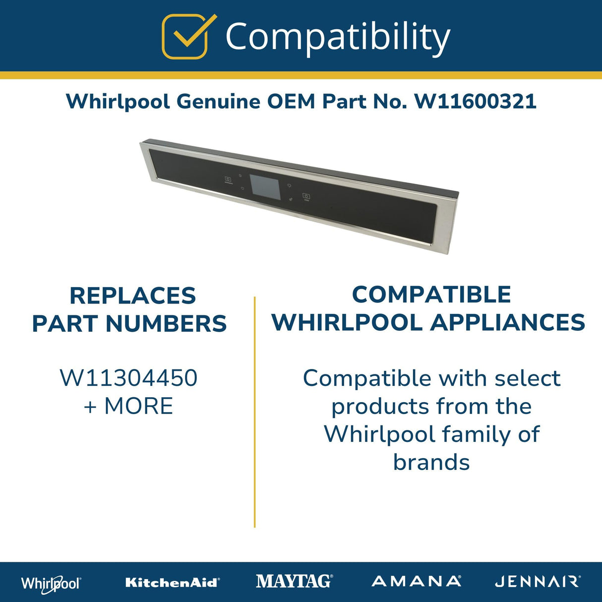 Whirlpool W11600321 OEM Built-in Combination Oven Control Board, Black
