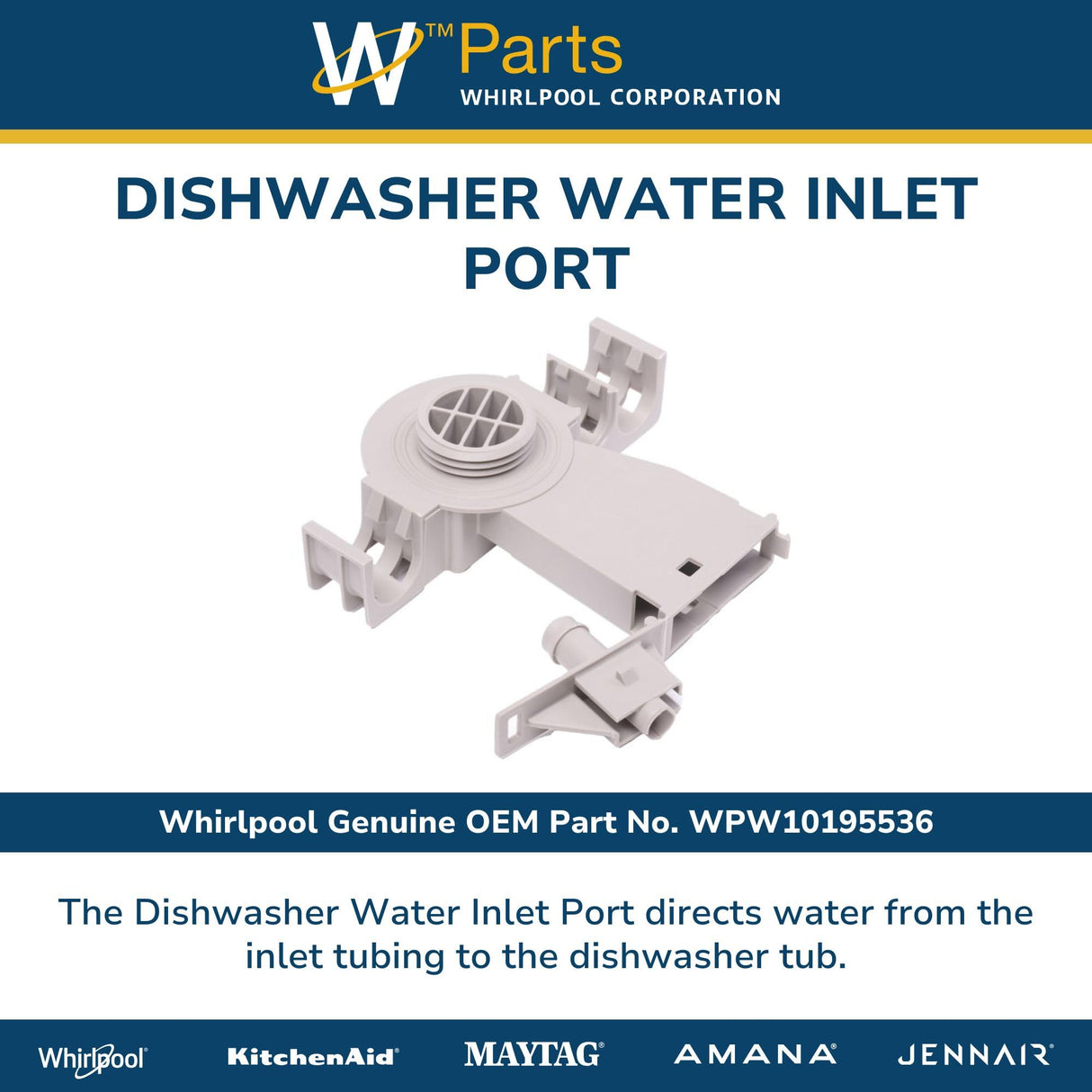 Whirlpool WPW10195536 Genuine OEM Dishwasher Water Inlet Port