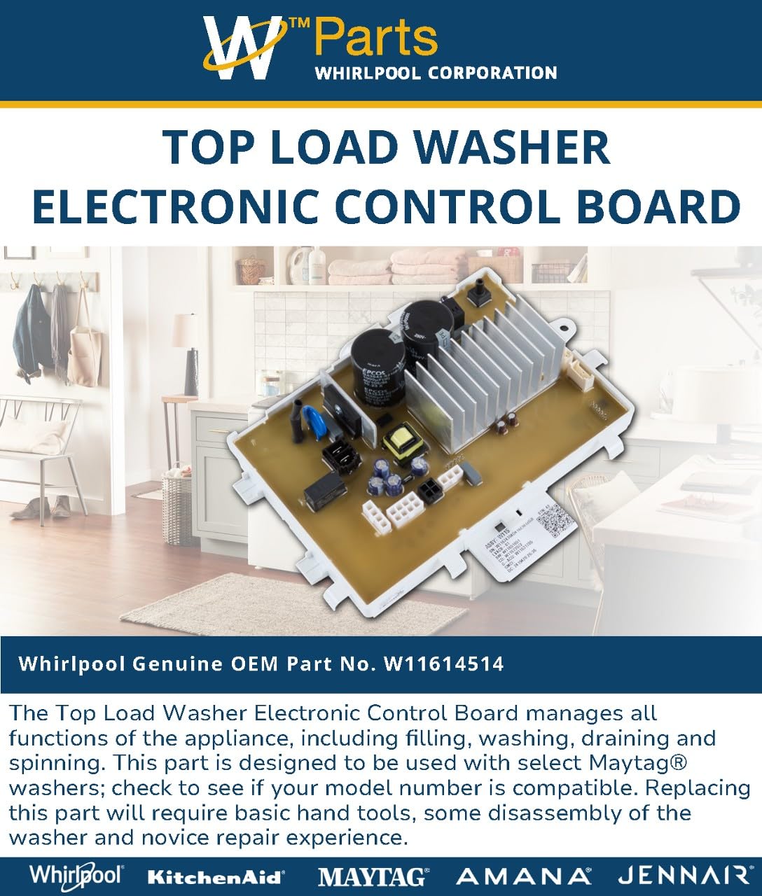 Whirlpool W11614514 Genuine OEM Top Load Washer Electronic Control Board