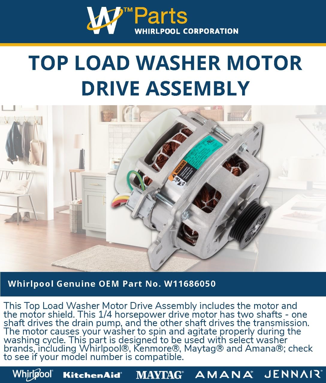 Whirlpool W11686050 Genuine OEM Top Load Washer Motor Drive Assembly